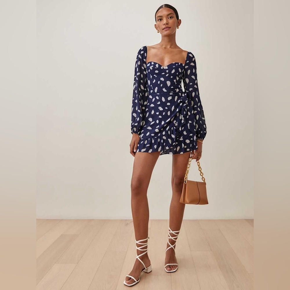 Reformation Cammi Navy & White Dress (Splatter) 6